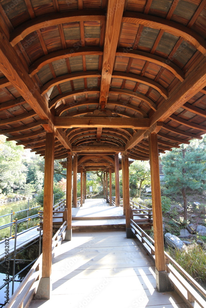 Kaitourou (roofed corridor) in Shosei-en Garden, Kyoto, Japan Kaitourou (roofed corridor) in Shosei-en Garden, Kyoto, Japan