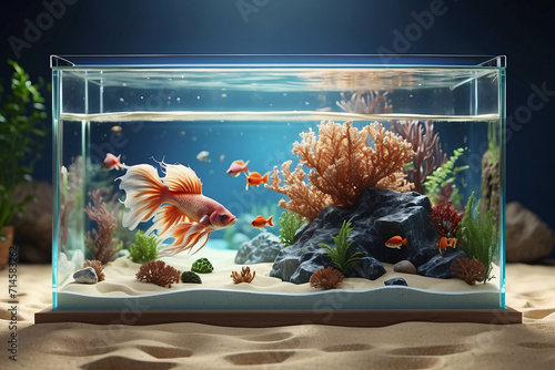 square glass aquarium and betta fish life photo