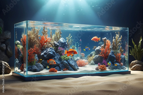 square glass aquarium and fish life © Maizul