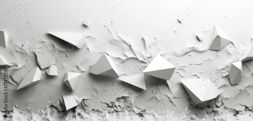 Abstract geometric explosion of 3D polygons on a white background. photo