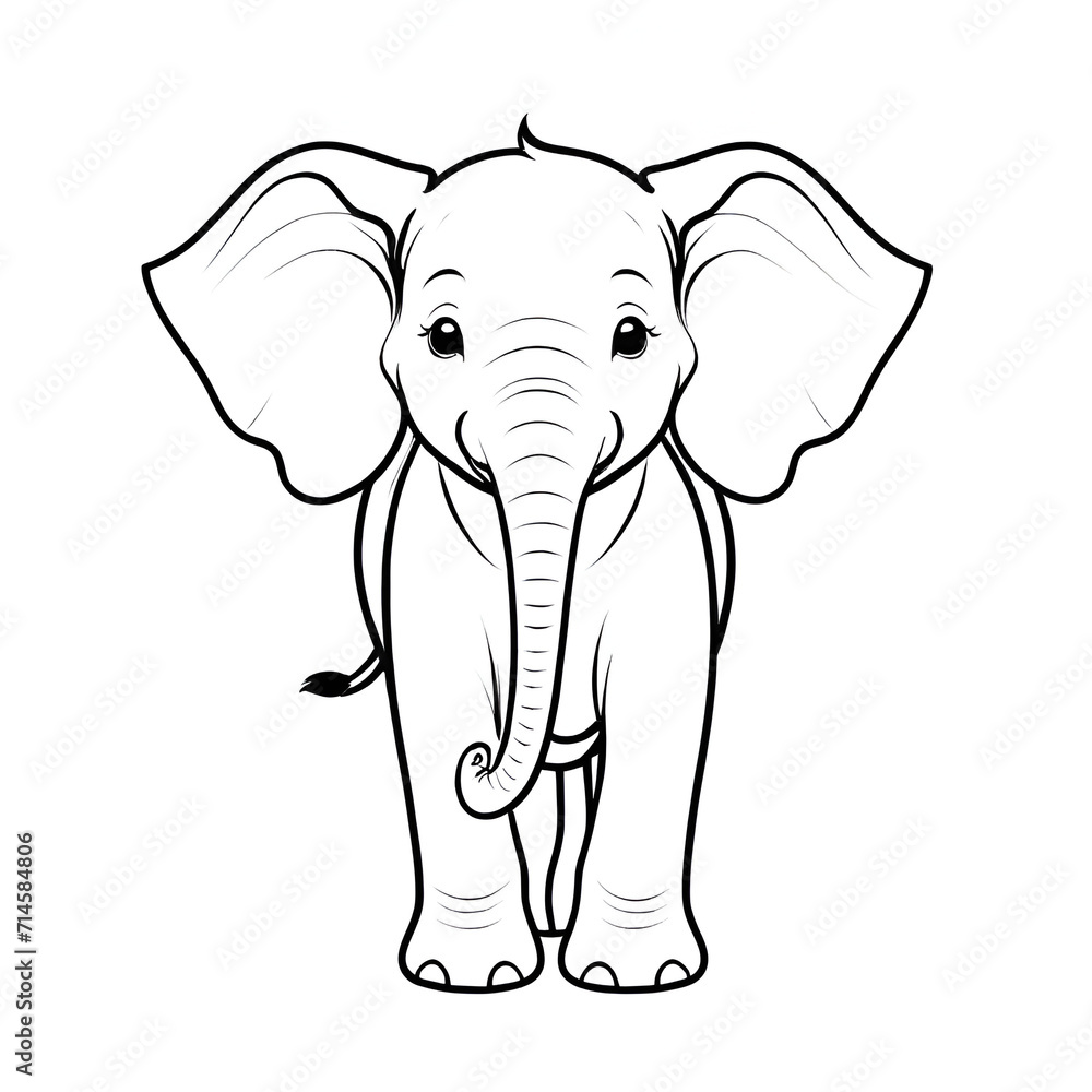elephant black ouline crtoon illustration