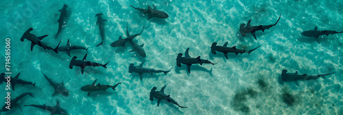 hammerhead sharks aerial view banner