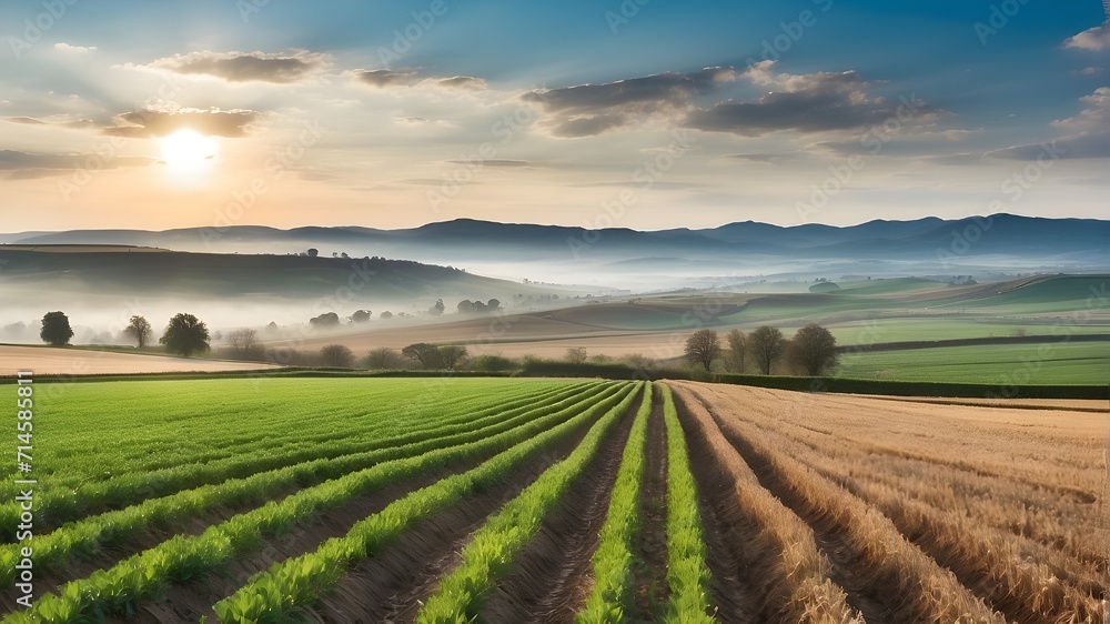 vineyard in autumn A sweeping views of a countryside landscape with neatly arranged crop rows