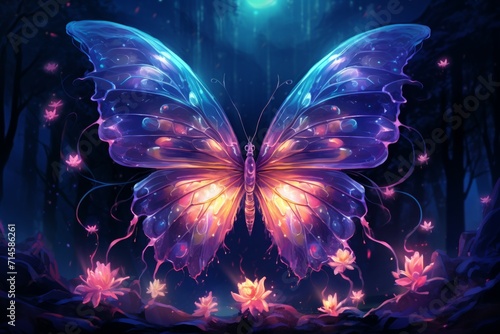 Luminescent soulfire butterflies, illuminating the darkness with their gentle glow - Generative AI © Sidewaypics