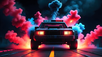 Rollo Minecraft Driftendes Pixel-Polizeiauto im Rauch  © Janis
