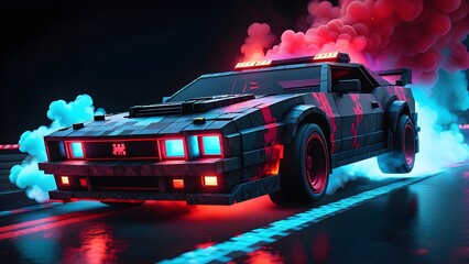 Rollo Minecraft Polizeiauto driftet auf Pixelstrasse  © Janis