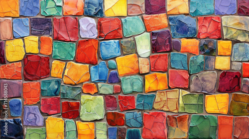 Abstract painting with colorful tile mosaic