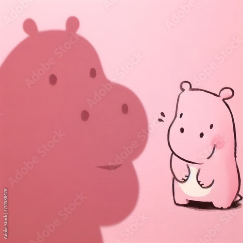 Pink Hue of Hippo on Wall