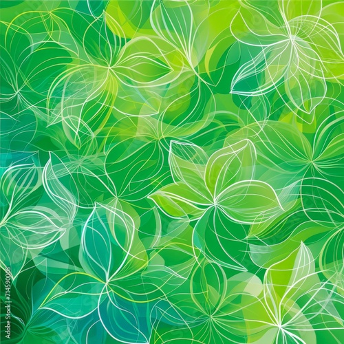 Green Hand Drawn Floral Pattern Vector Background in the Style of Perspective-Bending Graffiti - Free-Flowing Lines Rounded Shapes Wallpaper created with Generative AI Technology