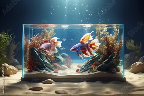 square glass aquarium and betta fish life © Maizul