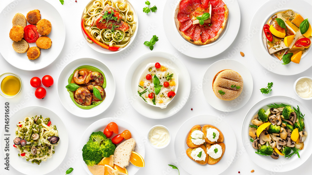 set of plates of food isolated. Ai Generative set of plates of food isolated. Ai Generative