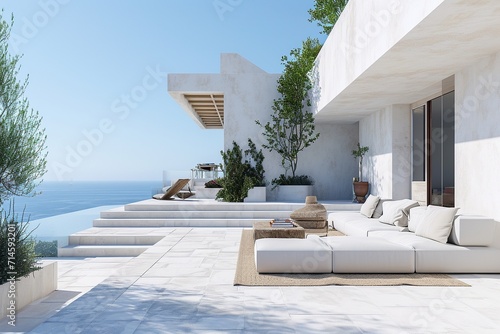 Luxury Seaside Living Room: White Elegance,Oceanview Elegance: White Terrace Retreat,White Living Room Paradise: Seafront Luxury