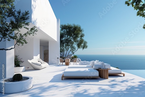 Luxury Seaside Living Room: White Elegance,Oceanview Elegance: White Terrace Retreat,White Living Room Paradise: Seafront Luxury