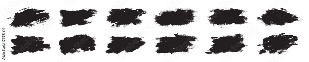 Black paint brush strokes isolated on background. Elegant dark watercolour set. Abstract textured effect bundle. Graphic design grungy painted style concept for ads, offer, big, mega, or flash sale