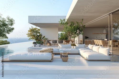 Luxury Seaside Living Room: White Elegance,Oceanview Elegance: White Terrace Retreat,White Living Room Paradise: Seafront Luxury