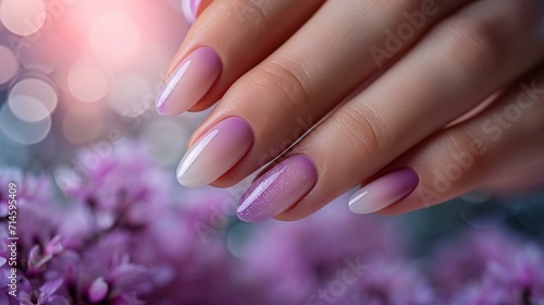 Delicate pastel-colored nails with a subtle ombre effect, creating a feminine and modern look. [Pastel ombre nails, well-groomed women's hands with delicate and elegant manicure, b