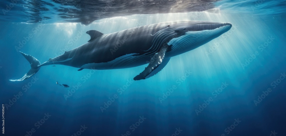  a humpback whale swims under the surface of the water, while another humpback swims under the surface of the water, beneath the surface of the water.