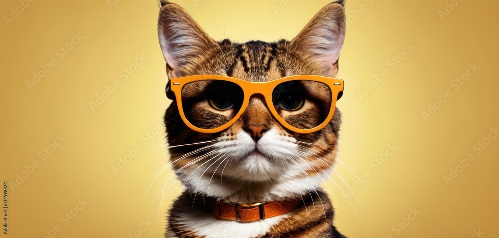a close up of a cat wearing a pair of glasses with a cat's head wearing a collar and a pair of glasses with a cat's head wearing a collar. a close up of a cat wearing a pair of glasses with a cat's head wearing a collar and a pair of glasses with a cat's head wearing a collar.