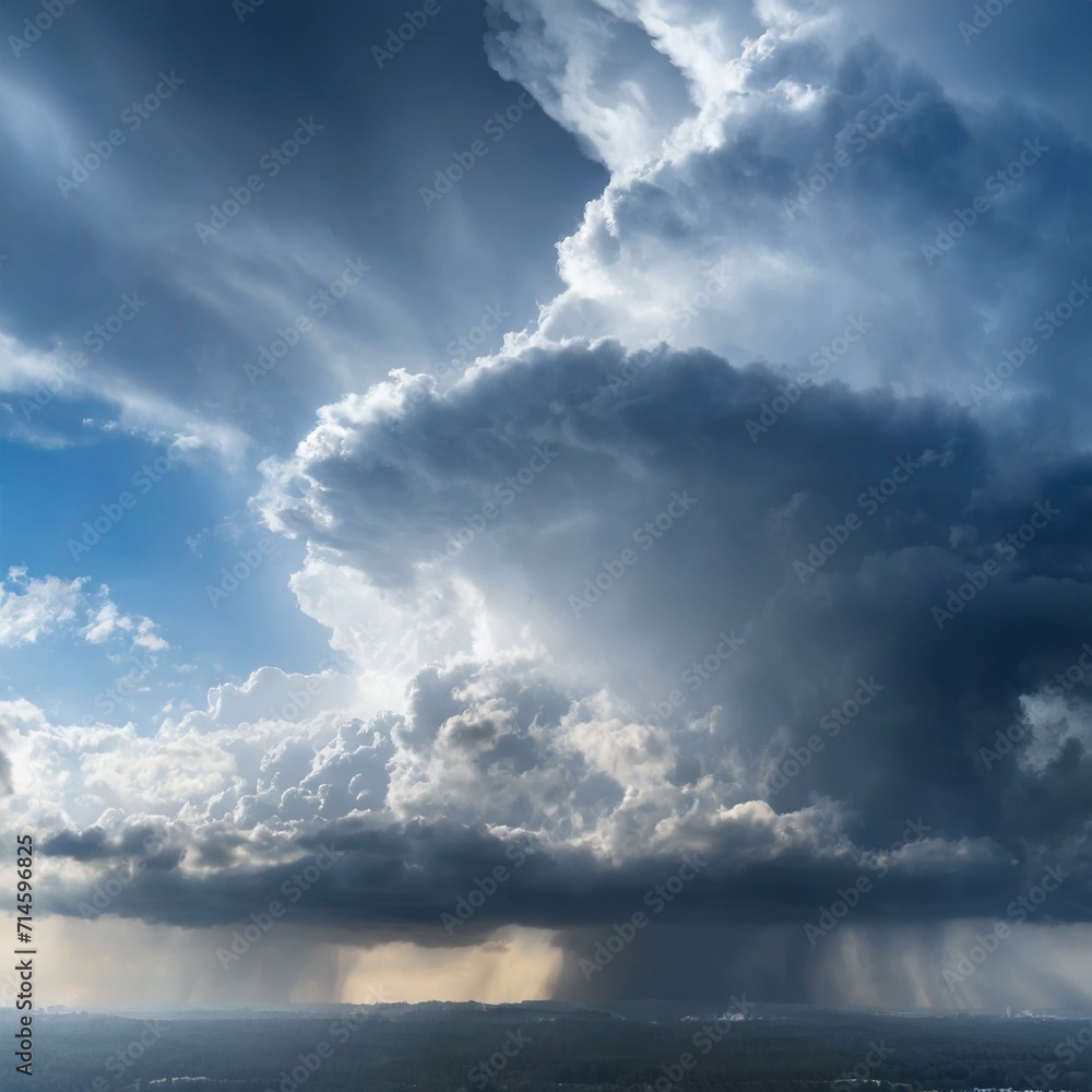 Obraz premium Stormy weather over the countryside fields Dark, ominous rain clouds and lightning