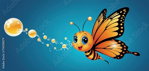 a butterfly flying through the air with bubbles coming out of it's wings and bubbles coming out of the back of it's wings, with bubbles coming out of its wings. © Jevjenijs