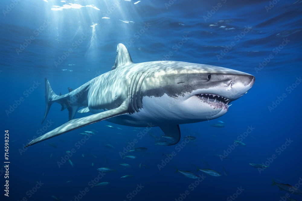 Fototapeta premium Great white shark swimming underwater