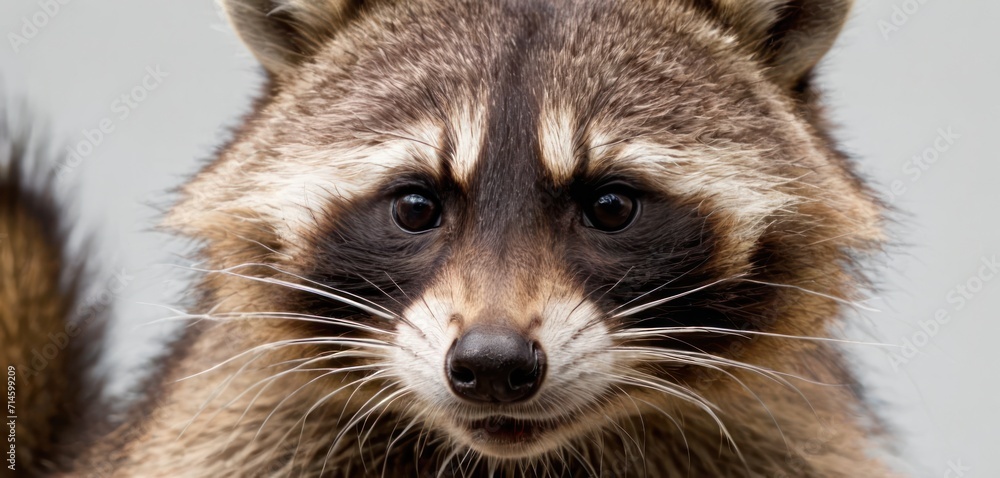 a close up of a raccoon's face looking at the camera with a sad look on it's face and a blurry look on its face.