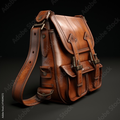 brown leather backpack on a black background © Tamara