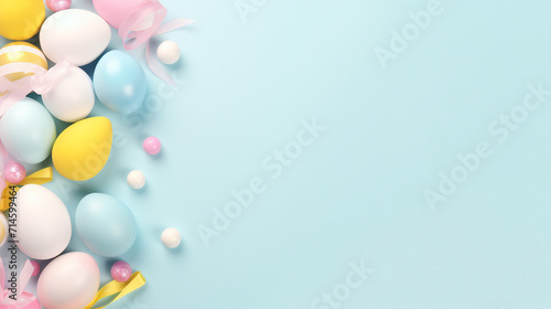 Whimsical Easter Bunny Ears on Pastel Blue Background with Copyspace for Festive Holiday Celebrations and Creative Spring Decorations – Happy and Vibrant Easter Concept