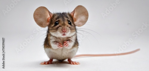  a close up of a mouse on a white background with a small mouse in the middle of it's body and its front paws on the front of the mouse's head. © Jevjenijs