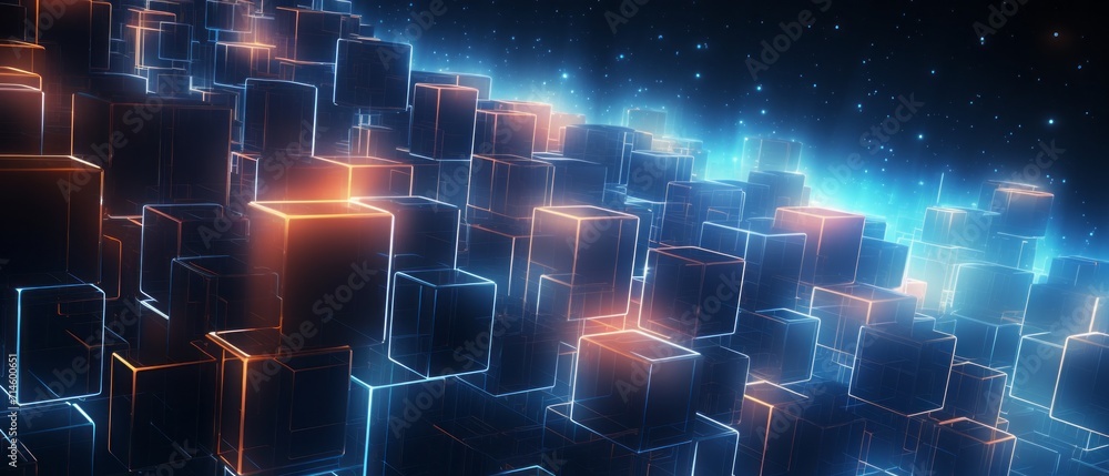 Futuristic glowing cubes - abstract technological background for modern designs Futuristic glowing cubes - abstract technological background for modern designs