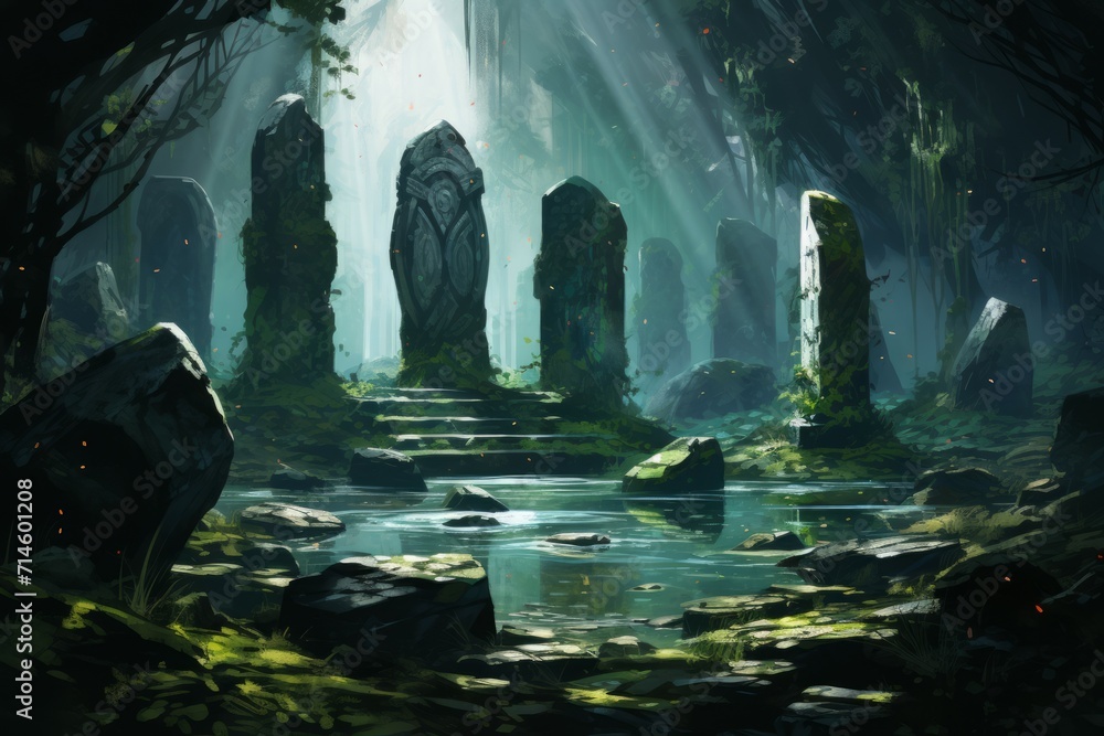 Ancient spirit stones, imbued with the essence of long-forgotten legends - Generative AI Ancient spirit stones, imbued with the essence of long-forgotten legends - Generative AI