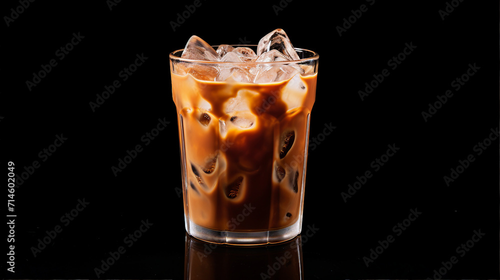 Iced Caramel Coffee in Glass Cup with Ice Cubes - Refreshing Cold Beverage for Cafe Menu and Design Element with Copy-Space Available for Promotional Content Iced Caramel Coffee in Glass Cup with Ice Cubes - Refreshing Cold Beverage for Cafe Menu and Design Element with Copy-Space Available for Promotional Content