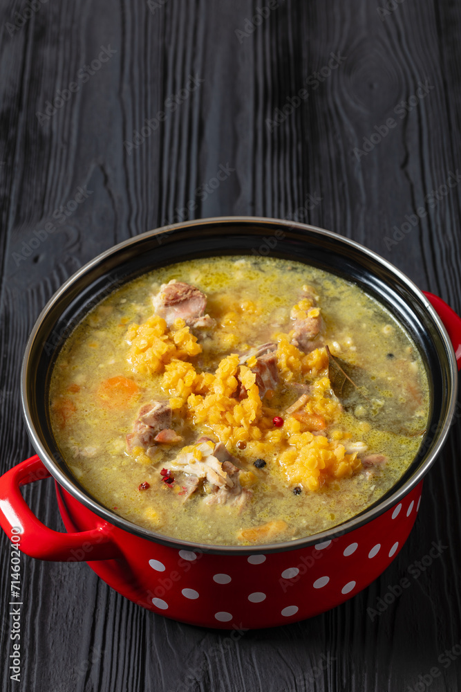 split pea and lentil soup with pork on bones