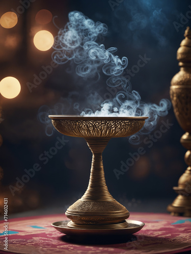 golden goblet with incense smoke