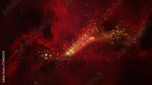 An abstract background with dynamic fiery red and golden swirls  resembling cosmic activity  enhanced by a bokeh effect.