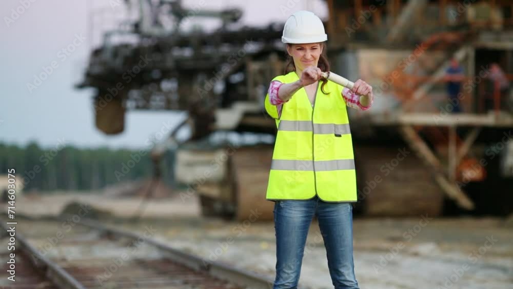 A female worker is trying to get work the fire signal. A female worker is trying to get work the fire signal.