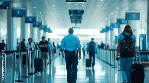 Airport Security Check: Officers Conducting Thorough Inspections Under Bright Daylight