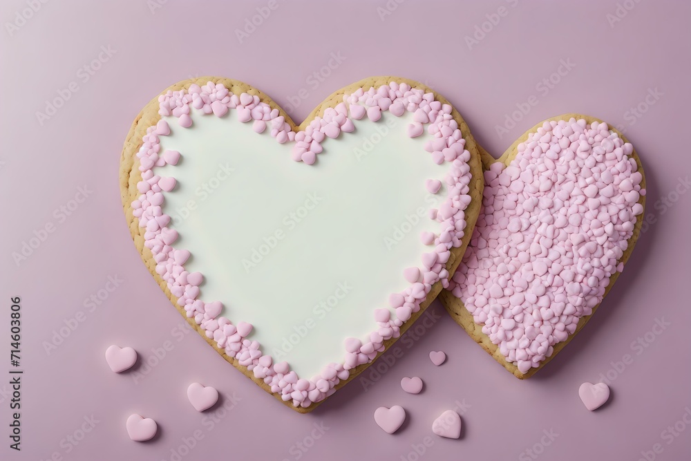 Valentine's day greeting card. Heart shaped cookies on pink background