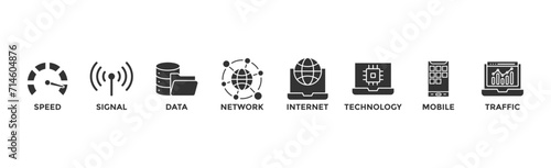 5G banner web icon vector illustration concept with icon of speed, signal, data, network, internet, technology, mobile and traffic