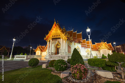 Wat Benchamabophit (Benjamaborphit) dusitvanaram or marble temple at twilight photo