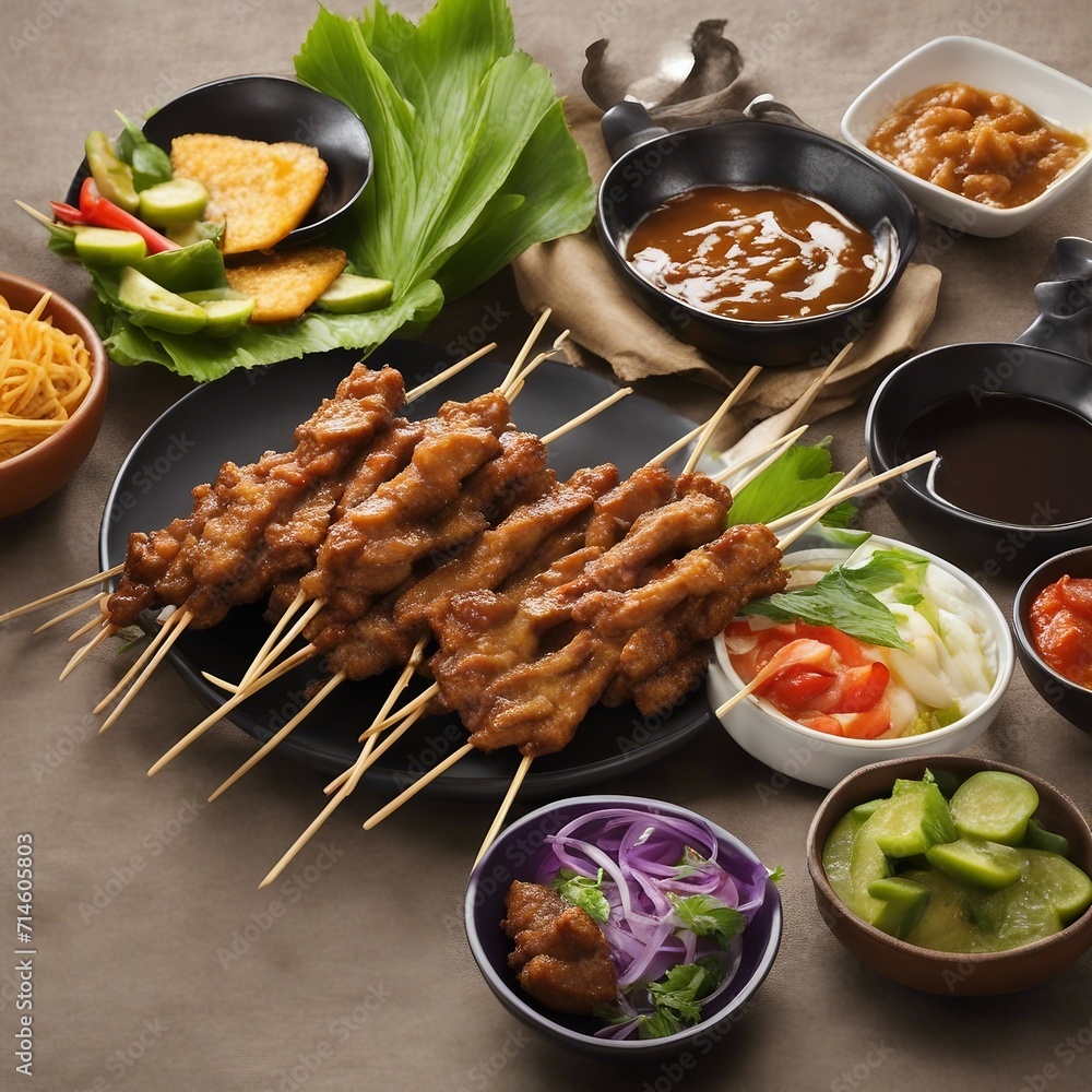 Fototapeta premium delicious satay illustration background