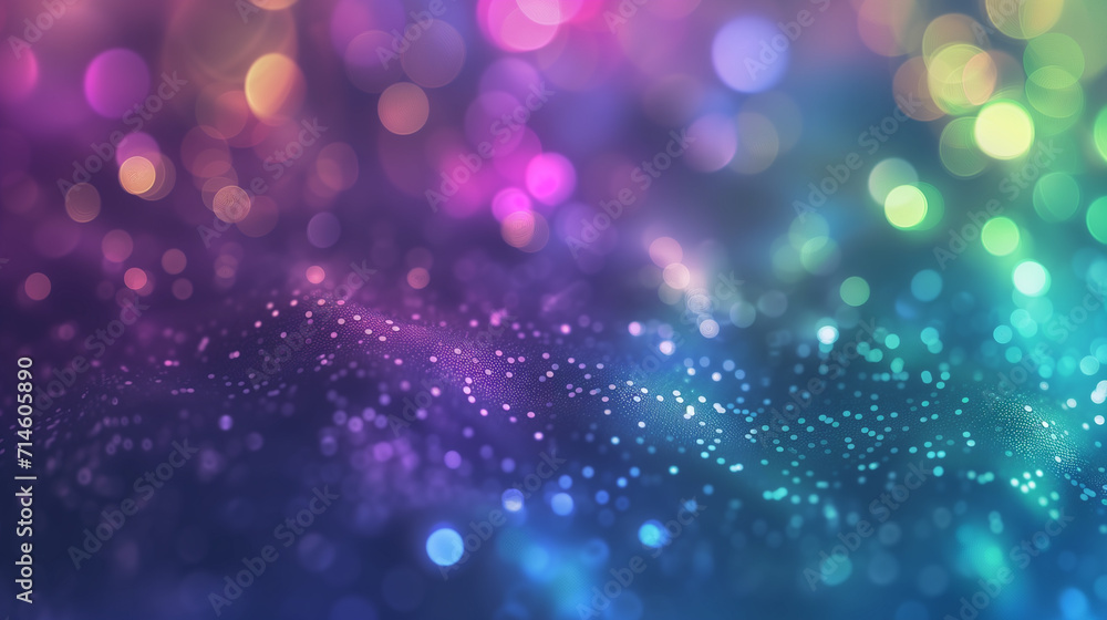 Abstract holo colorful bokeh lights background with a vibrant gradient, suitable for festive or celebration themes