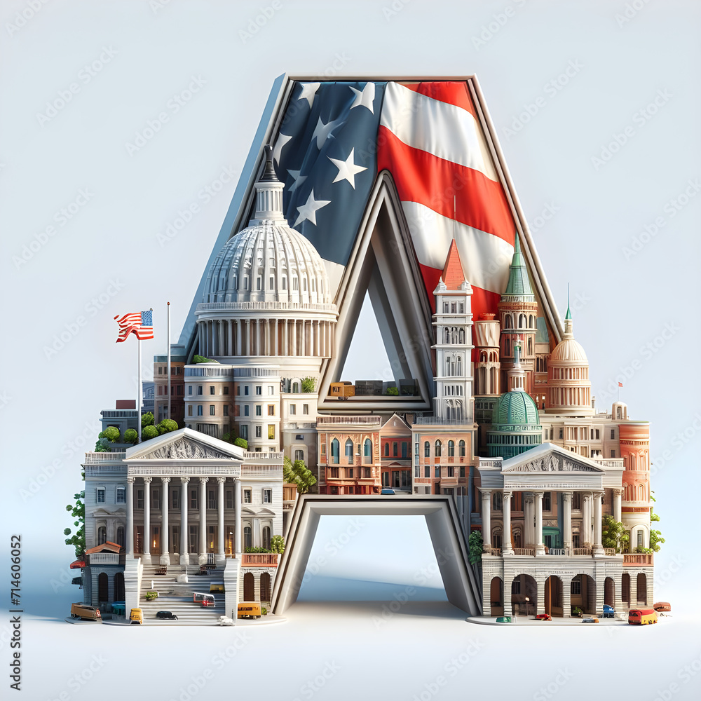 Φωτογραφία Realistic 3D letters Cities and landmarks of  United States of America