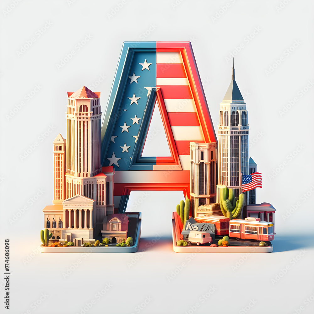 Φωτογραφία Realistic 3D letters Cities and landmarks of  United States of America