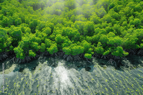 Green mangrove . Mangrove ecosystem. Natural carbon sinks.