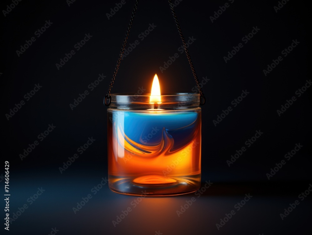 a lit candle in a glass jar on a dark background with a string hanging from the top of the jar and a string hanging from the bottom of the jar. a lit candle in a glass jar on a dark background with a string hanging from the top of the jar and a string hanging from the bottom of the jar.