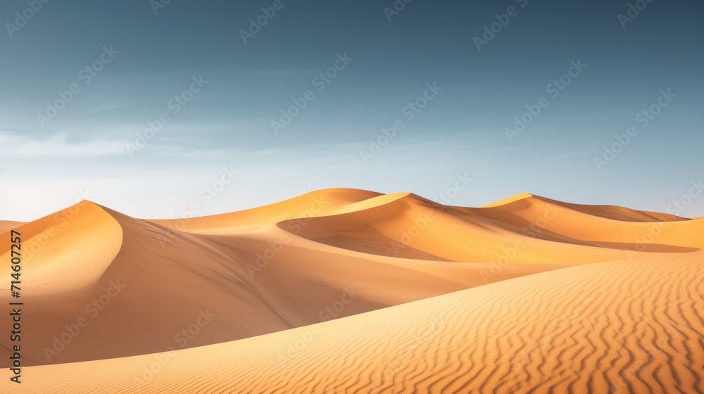  a desert landscape with sand dunes and a cross in the middle of the desert, with a blue sky in the background, and a few clouds in the distance.