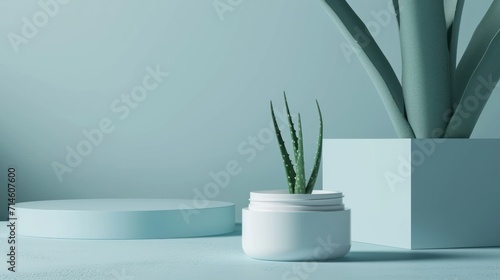  a potted plant sitting on top of a table next to a white container with a green plant in it and a white box on the side of the table.