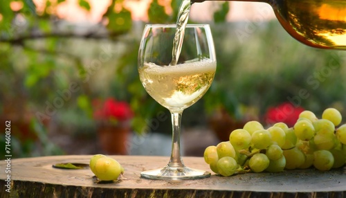 wine glass with pouring white wine