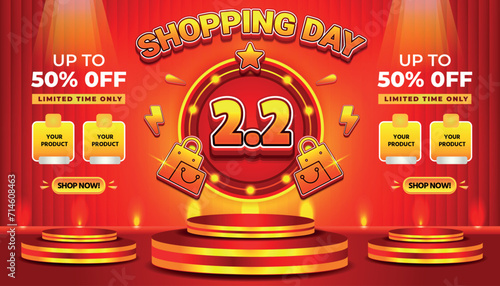 2 2 SALE SHOPPING DAY SUPER SALE EVENT 50 PERCENT OFF BACKGROUND SOCIAL MEDIA